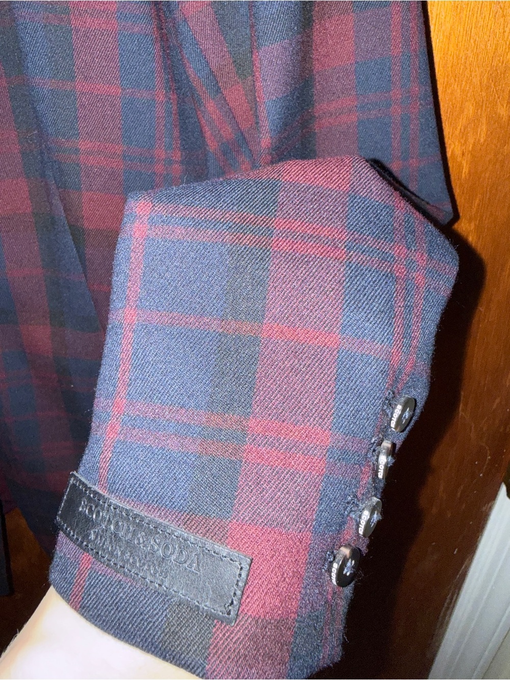 NWOT Scotch & Soda Navy and Burgundy Plaid Blazer - Size M - Picture 9 of 14